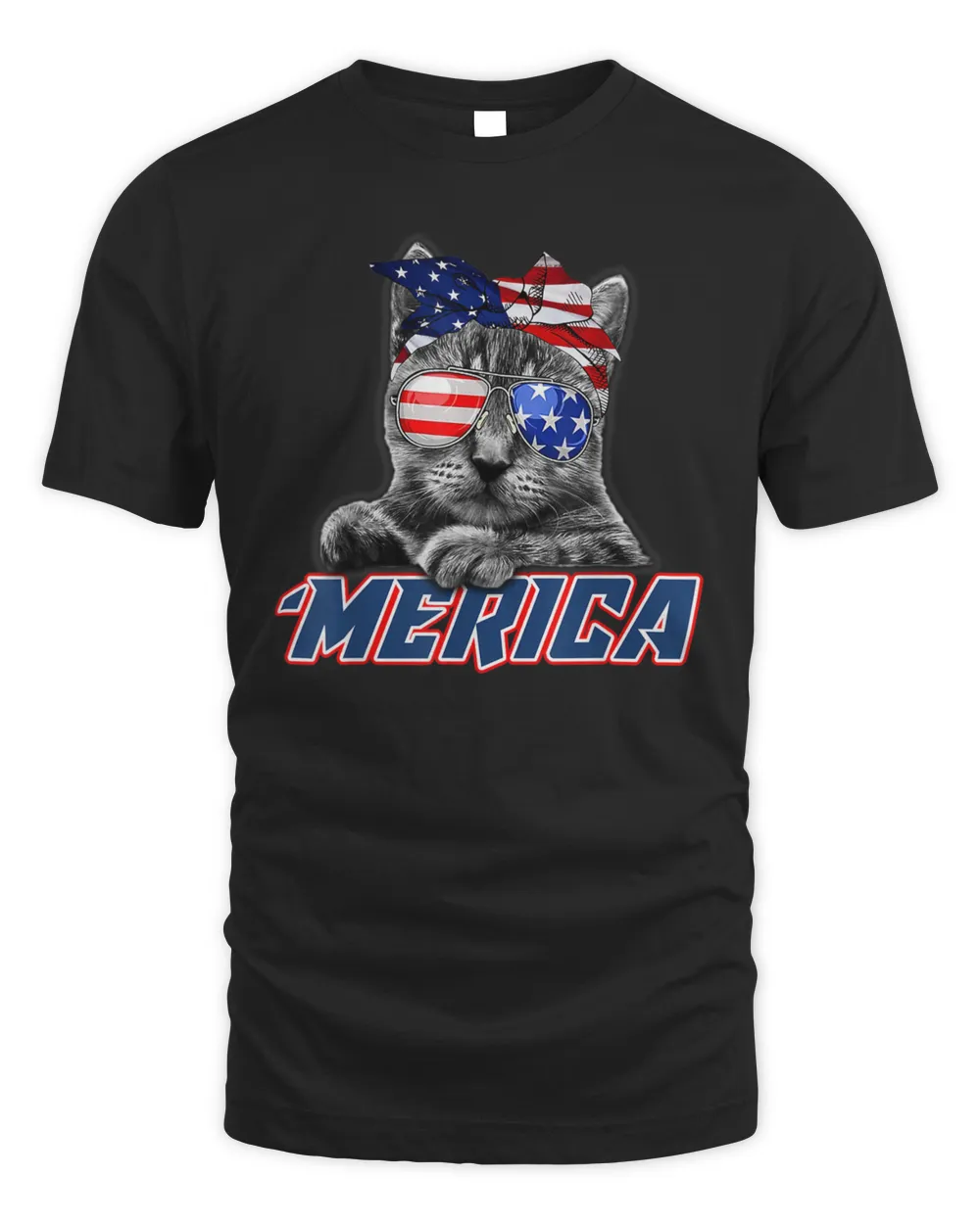 Cats 365 Merica Cat American Flag 4th of July USA Funny Cats T-Shirt Unisex Standard T-Shirt black s