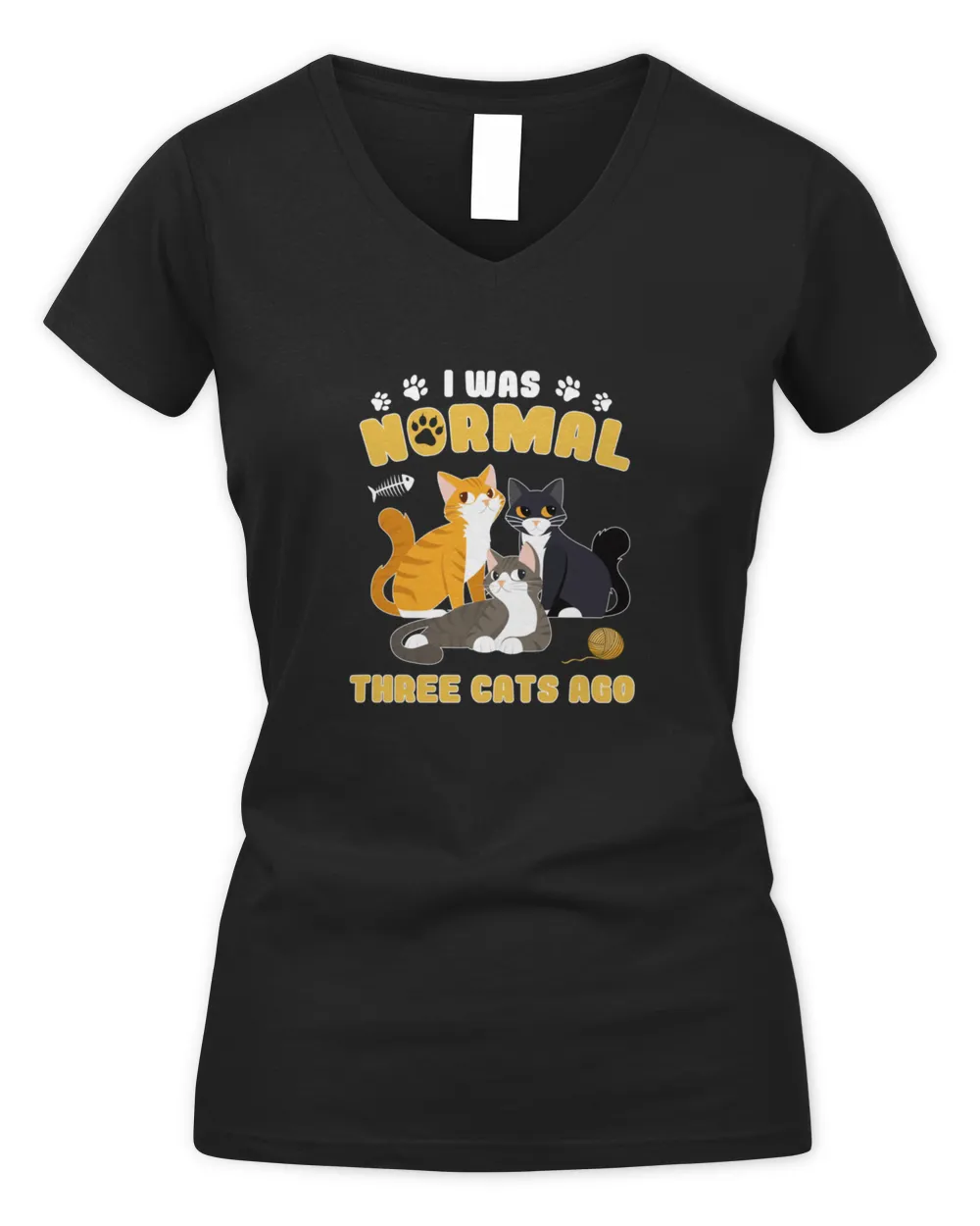 Cats 365 I Was Normal Three Cats Ago - Funny Cat Lover Pullover Hoodie Women's V-Neck T-Shirt black s