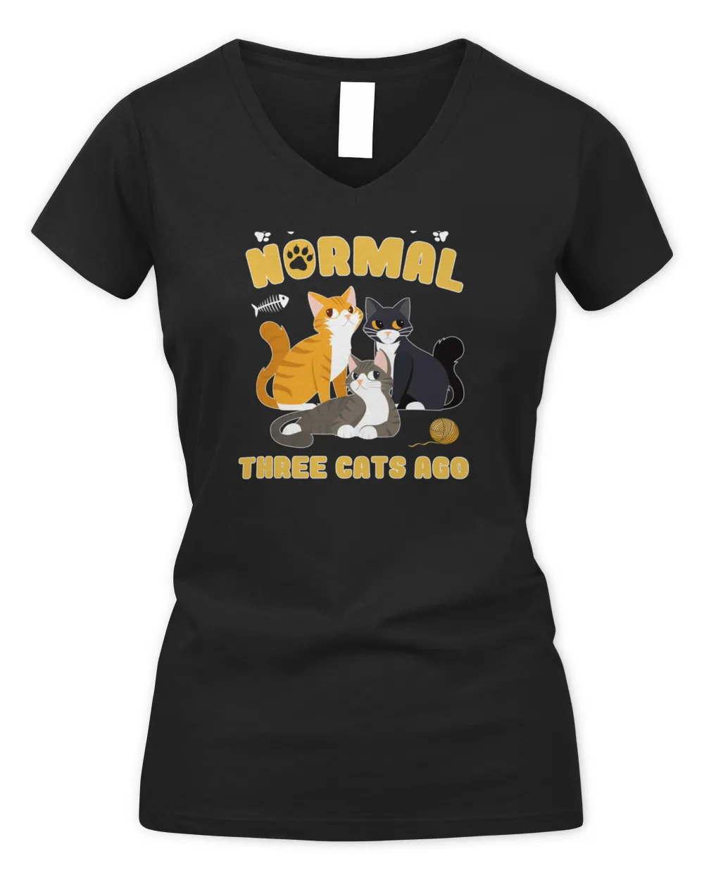 Cats 365 I Was Normal Three Cats Ago - Funny Cat Lover Pullover Hoodie Women's V-Neck T-Shirt black s